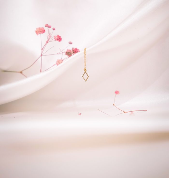 Minimalist gold necklace on silk