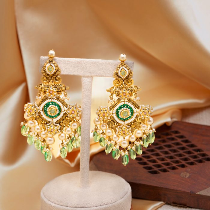 Gold and green chandelier earrings