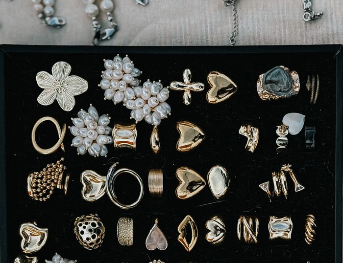 Assorted gold earrings display