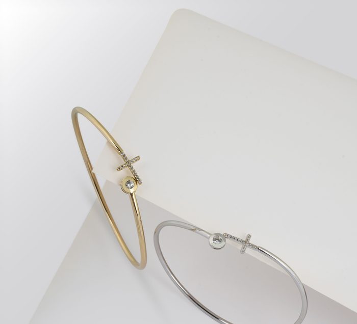 Gold and silver bangles on display
