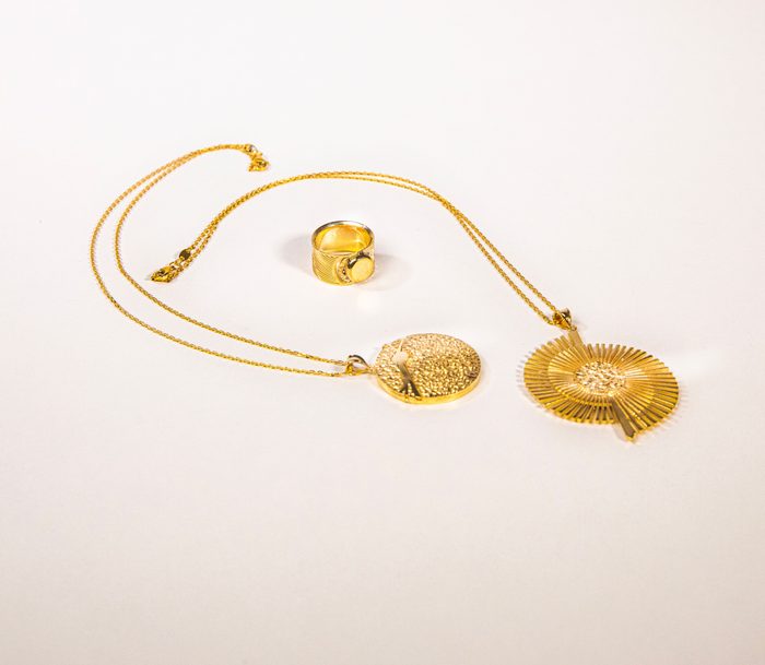 Gold jewelry set with pendant and ring